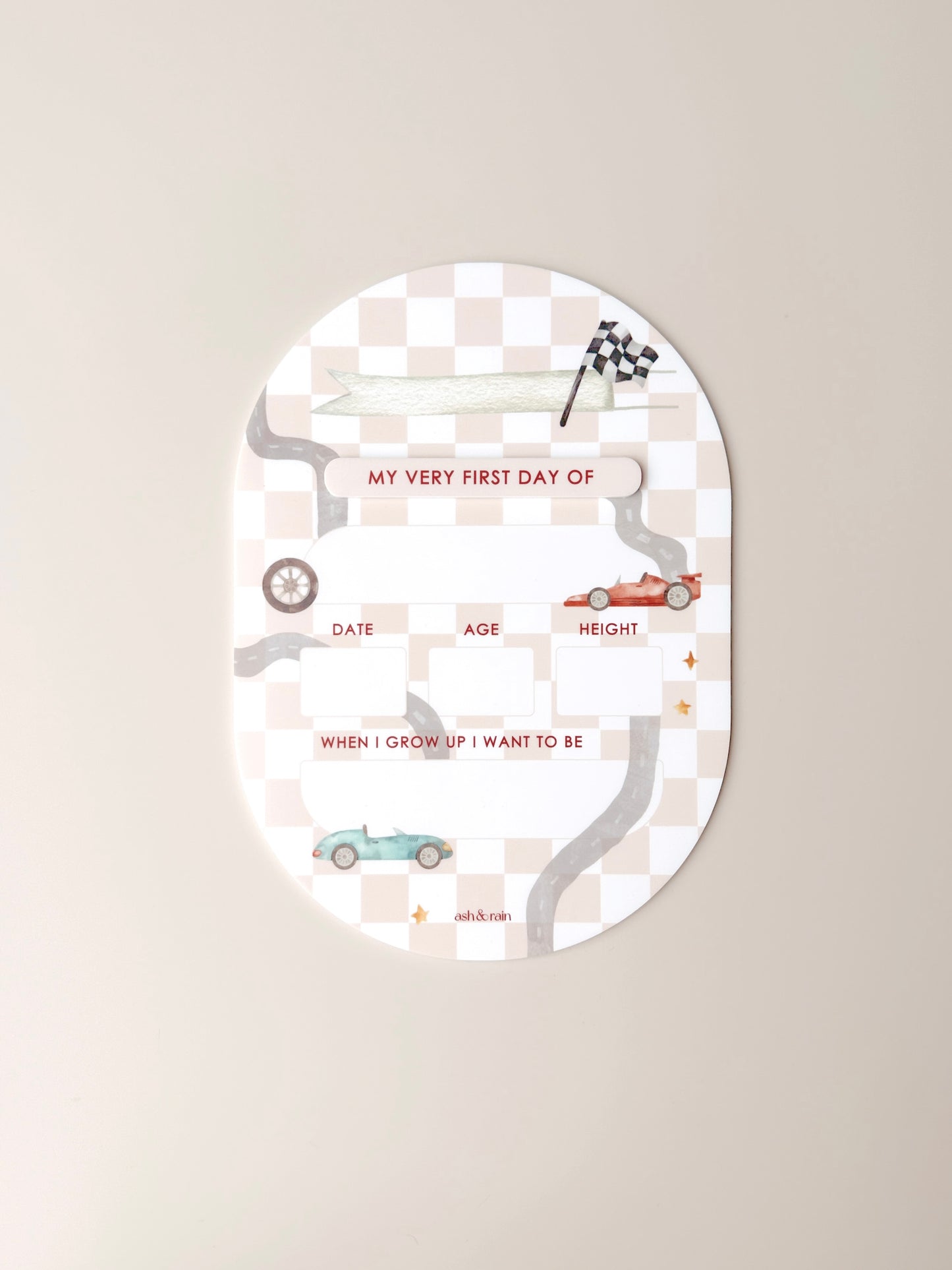 Beige Racetrack First/Last Day Board - Oval