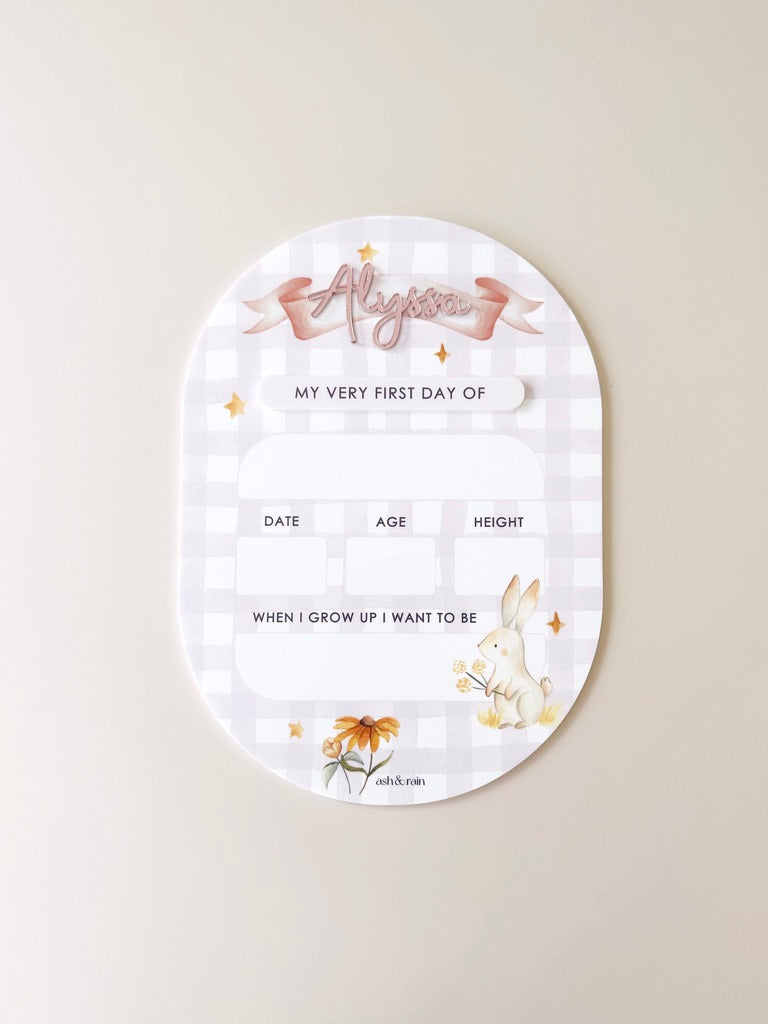 Lilac Rabbit First/Last Day Board - Oval