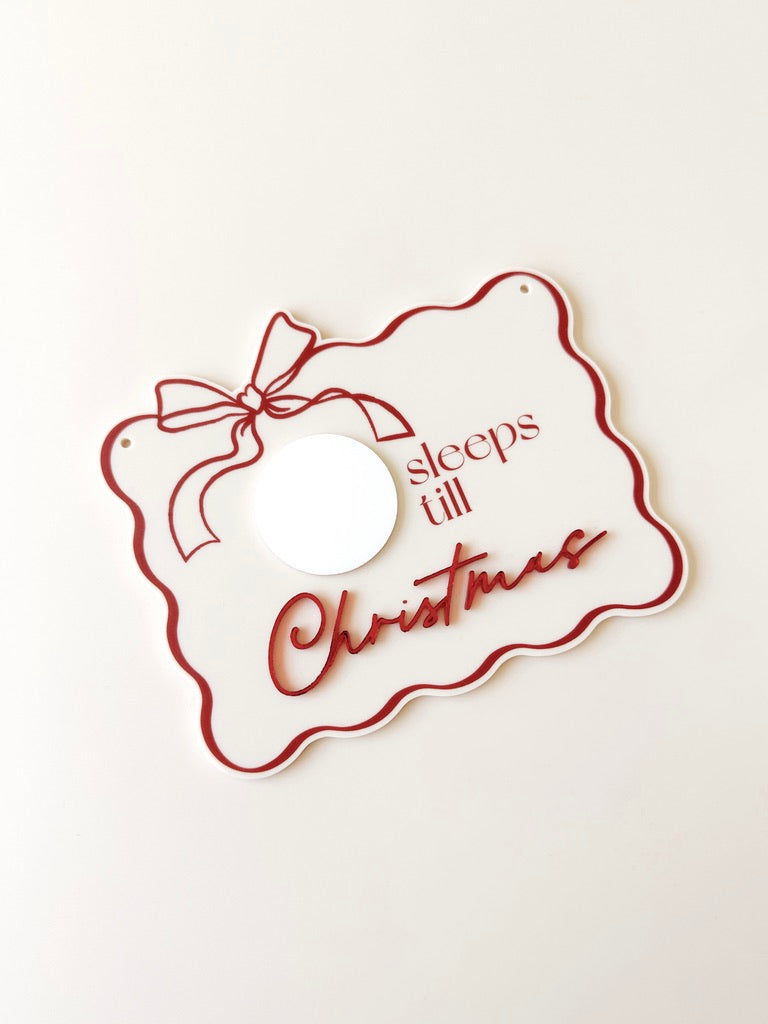Christmas Countdown Plaque - Wavy Bow
