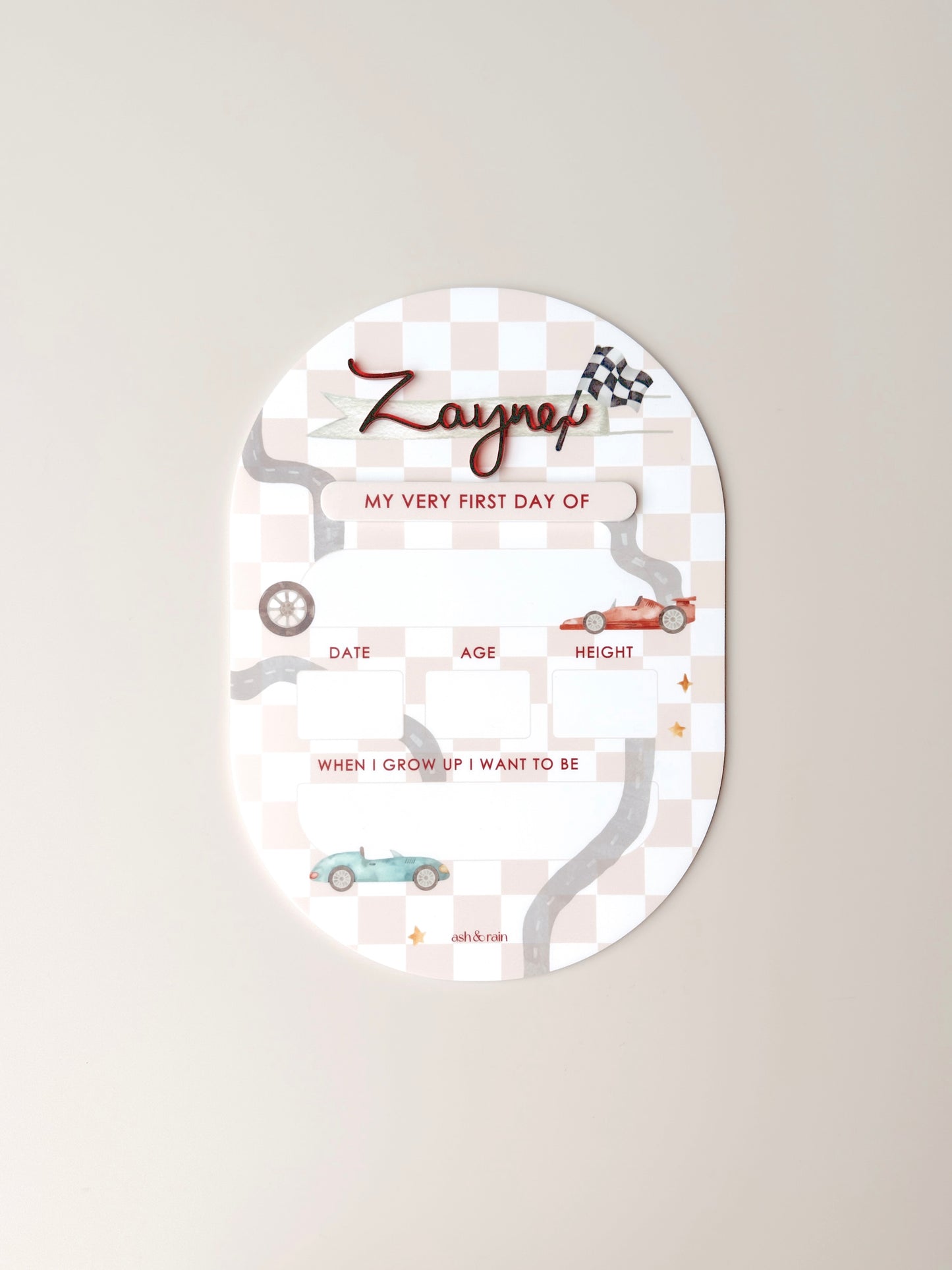 Beige Racetrack First/Last Day Board - Oval