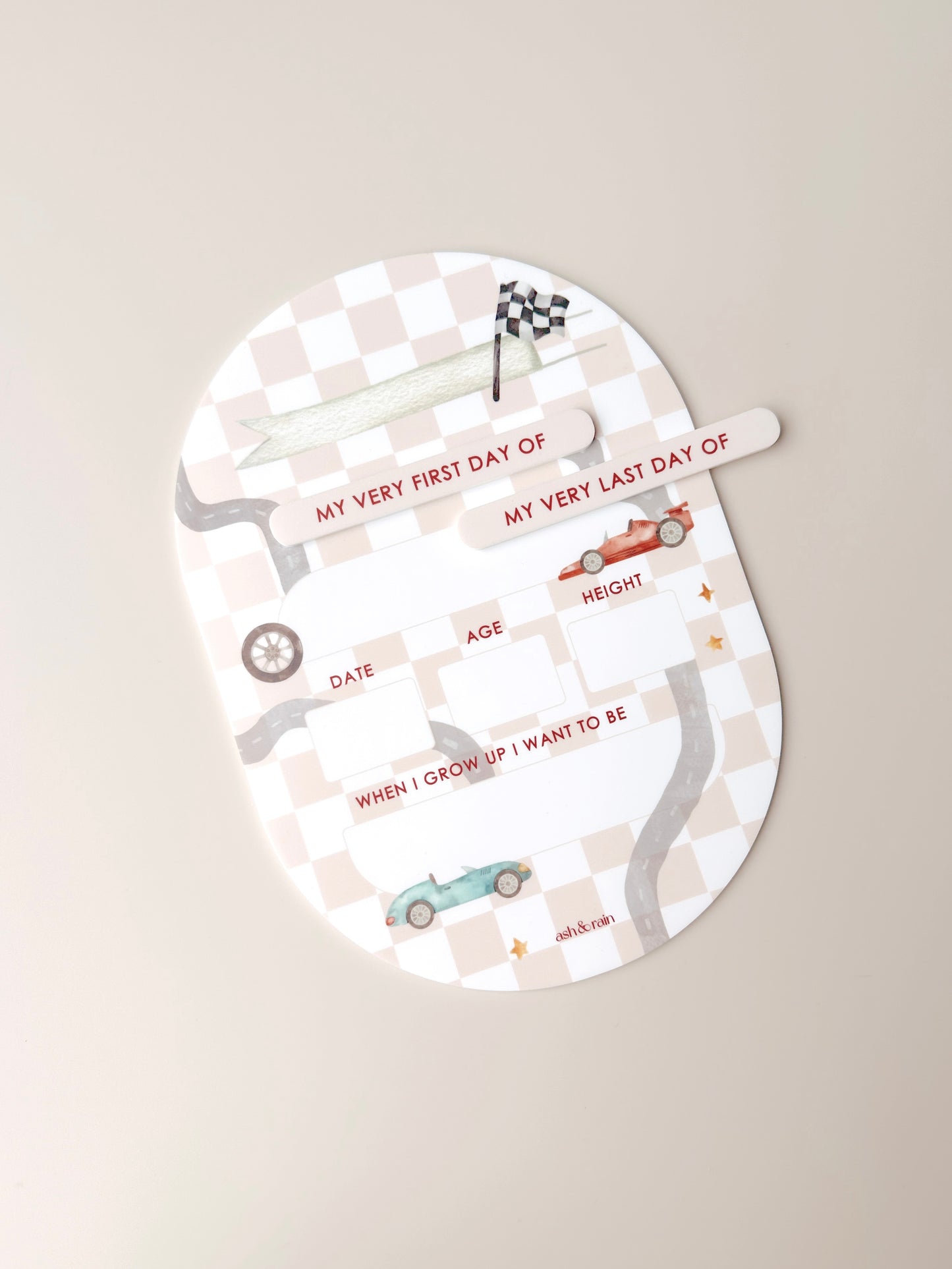 Beige Racetrack First/Last Day Board - Oval