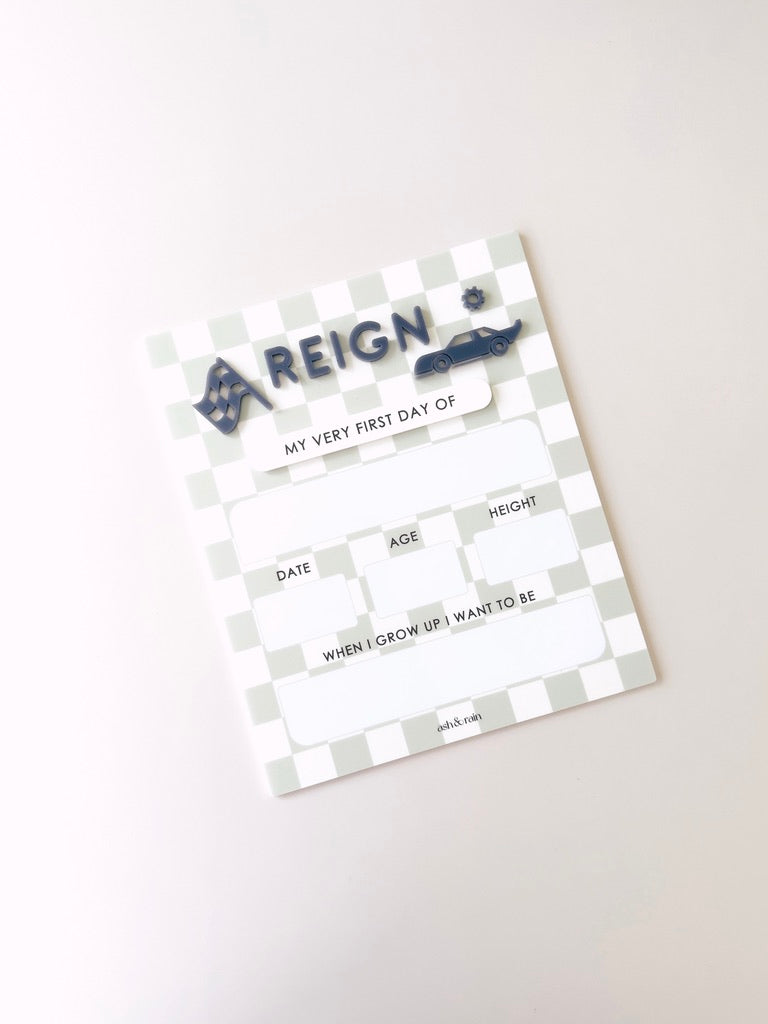 Green Checkered First/Last Day Board - Rectangle