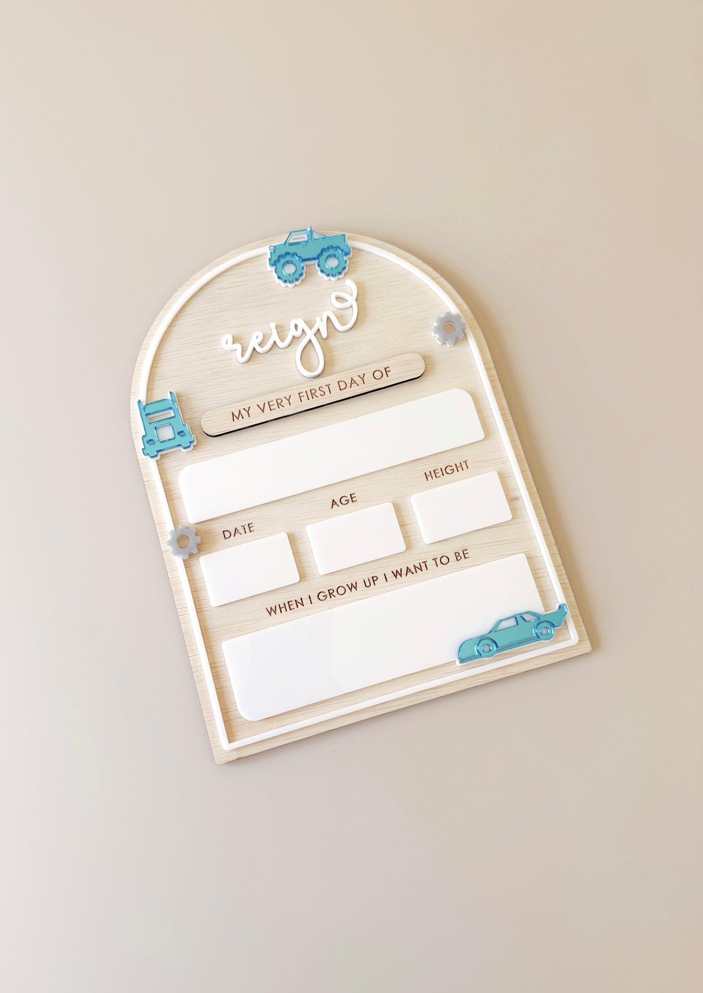 Wooden First/Last Day Board - Trucks & Cars