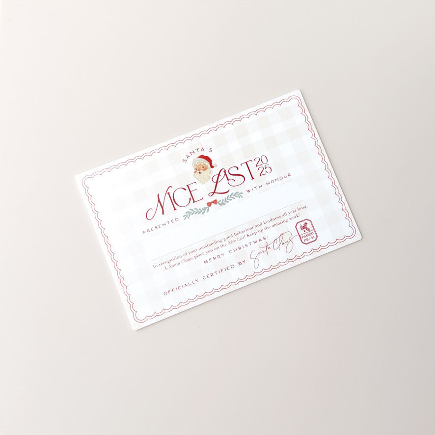 Nice List Certificate - Gingham