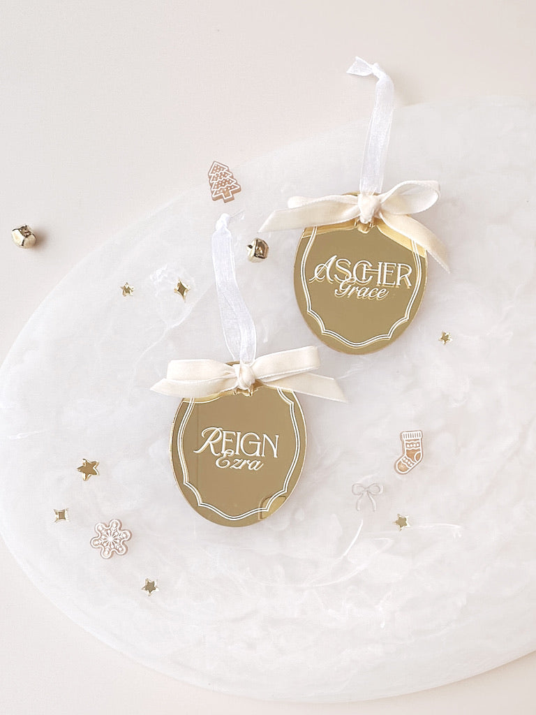 Christmas Ornament - Mirror Oval with Bow