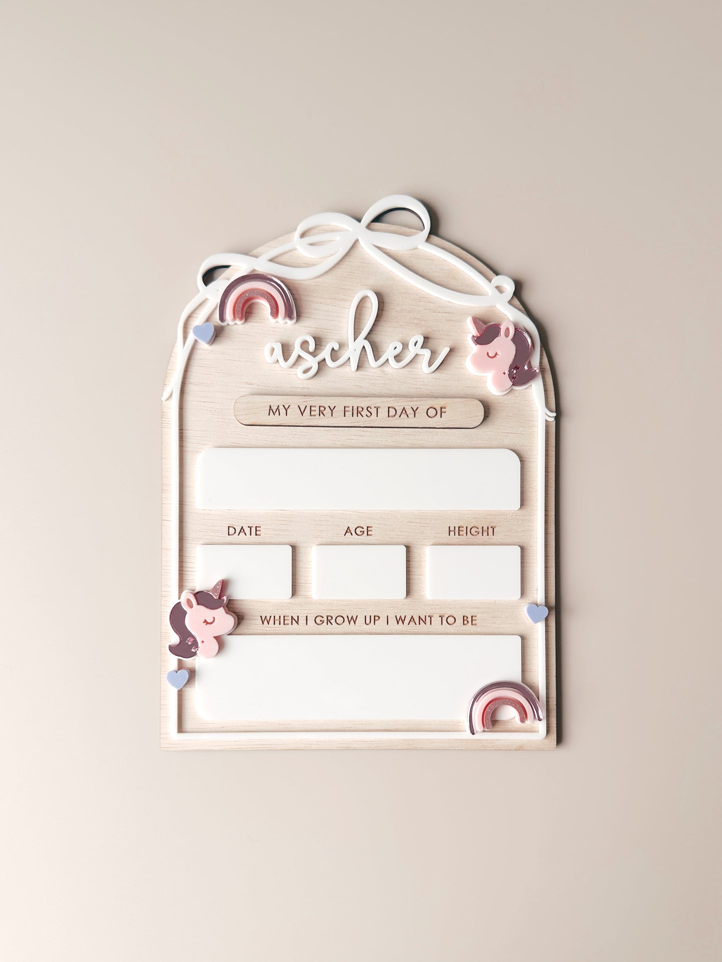 Wooden First/Last Day Board - Rainbows & Unicorns