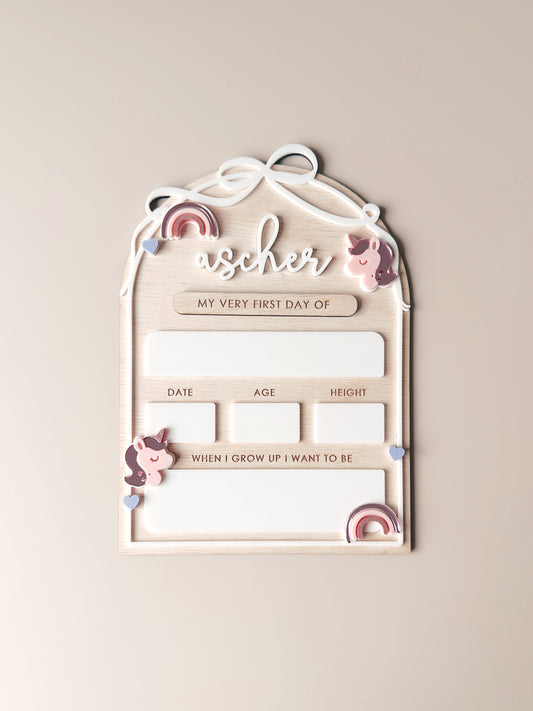 Wooden First/Last Day Board - Rainbows & Unicorns