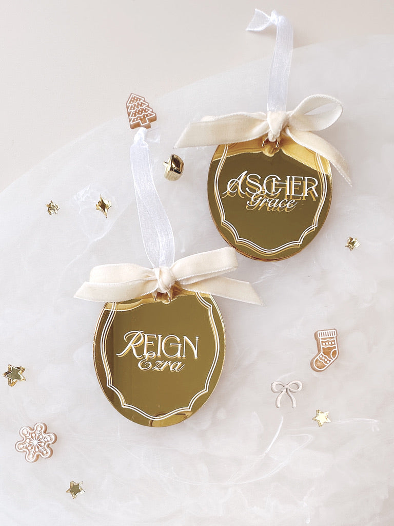 Christmas Ornament - Mirror Oval with Bow