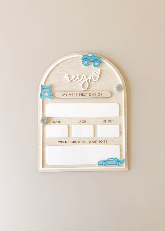 Wooden First/Last Day Board - Trucks & Cars