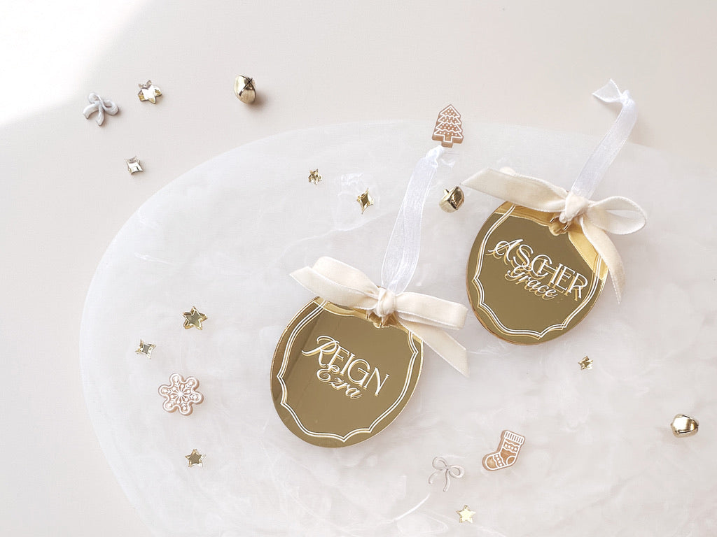 Christmas Ornament - Mirror Oval with Bow